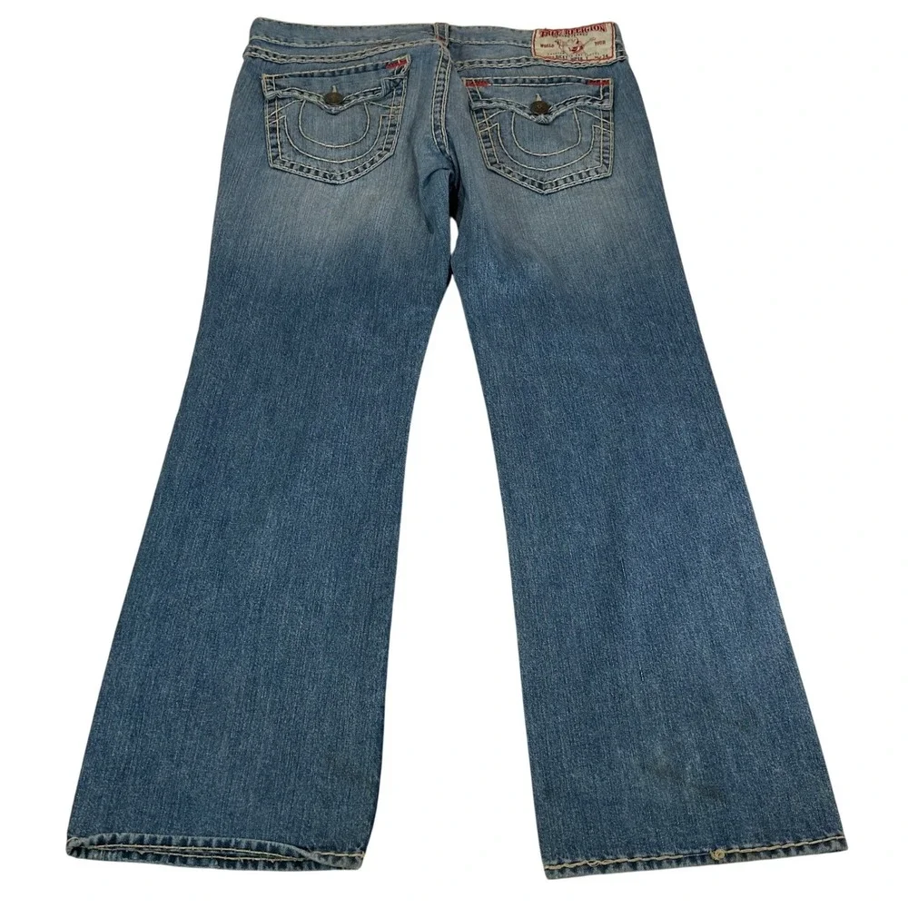 True Religion Ricky Super T Mens 40 Blue Jean Red Thick Stitch Straight Made USA